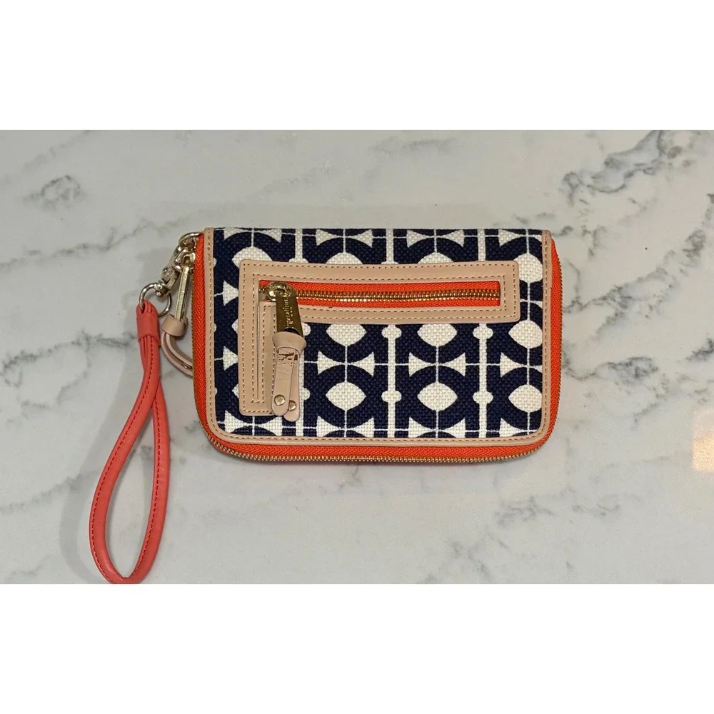 Spartina 449 Atlantis Paradise Island Linen Leather Wristlet Wallet Navy Coral